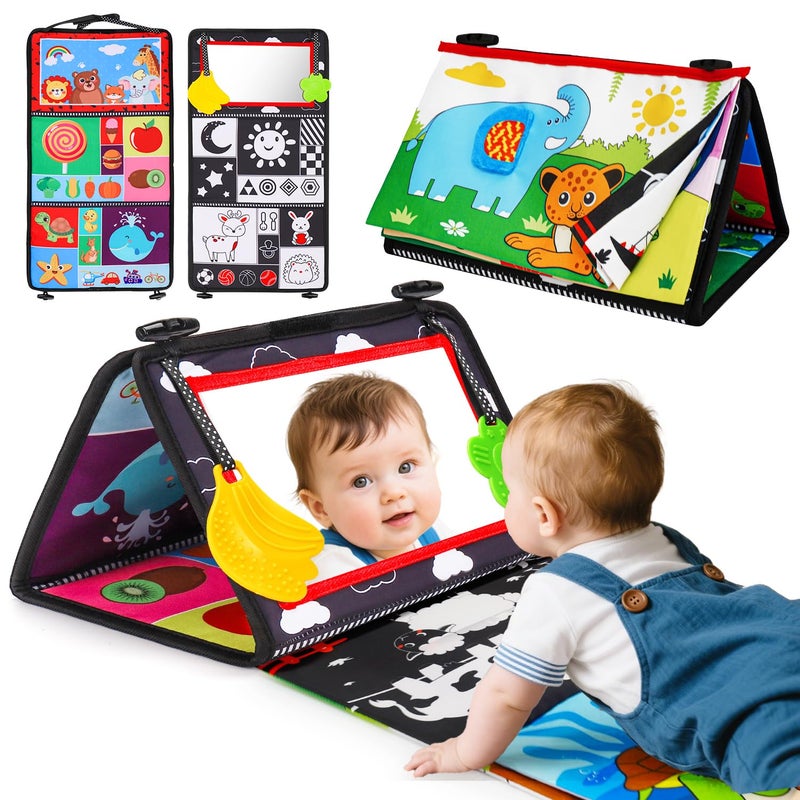 Basytodio Baby Mirror Tummy Time Toys 06 Months with Crinkle Cloth Books Infant High Contrast Newborn Sensory Black and White Toy for 03 4 5 6 Months Must Haves Babies 36 612 Month Boy Girl Shower Gifts - Image 4