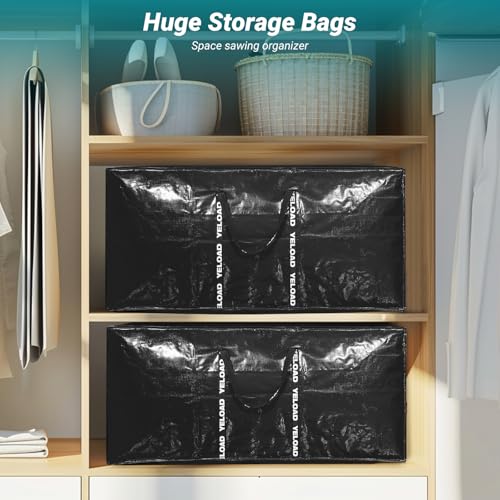 yeload 66 Gallon Extra Large Storage Bags 2 Pack Black XXL Heavy Duty Waterproof Moving Tote Bags for College Dorm Travel Clothes Bedding Foldable Zippered Duffle with Handles - Image 3