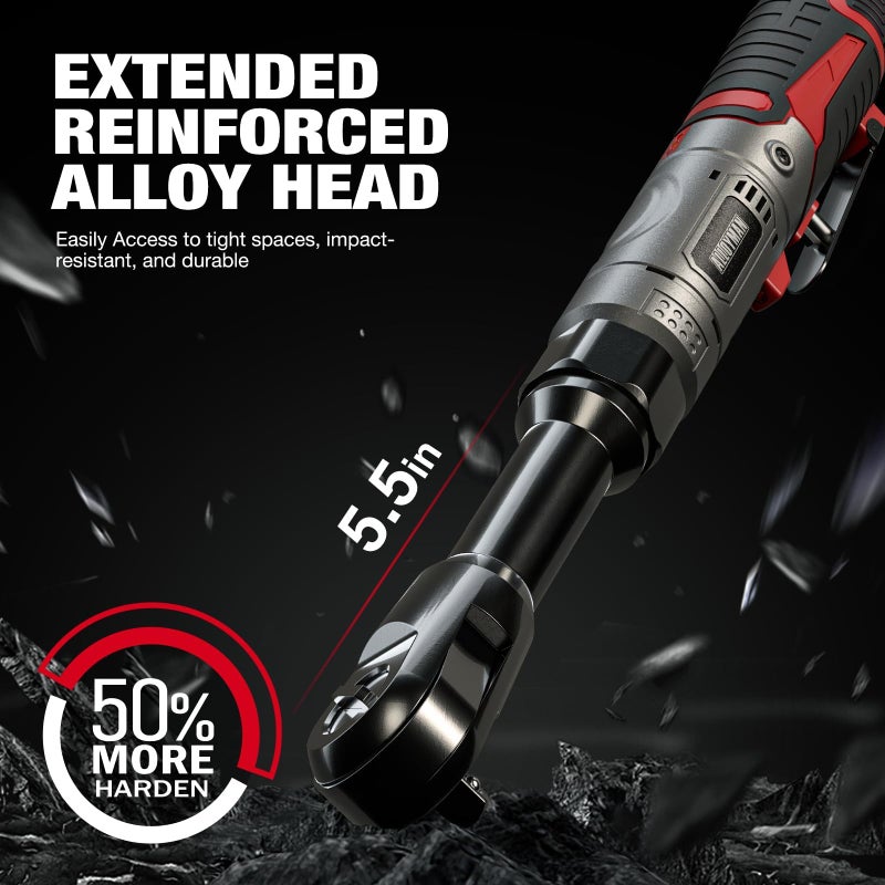 Alloyman 3/8" Cordless Ratchet Wrench Set, 60FT-LBS(80N.m) Electric Ratchet, 12V Extended Power Socket Wrench Set with Variable Speed, 6 Sockets, LED Light, 1/4" Adapter,1/2" Adapter,2 Batteries - Image 3