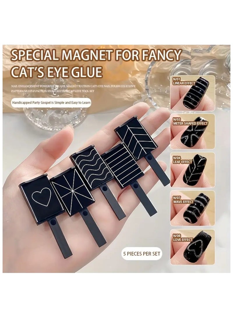 5-Piece Nail Magnet Set for Cat Eye Gel Polish, Professional Salon Quality Tools with Strong Magnetic Attraction, Heart & Wave Shaping Design Accessories Kit for Quick and Easy Nail Art. - Image 1