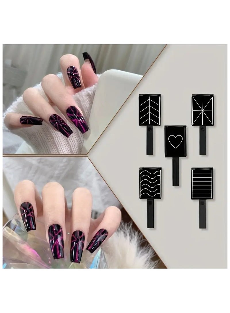 5-Piece Nail Magnet Set for Cat Eye Gel Polish, Professional Salon Quality Tools with Strong Magnetic Attraction, Heart & Wave Shaping Design Accessories Kit for Quick and Easy Nail Art. - Image 2