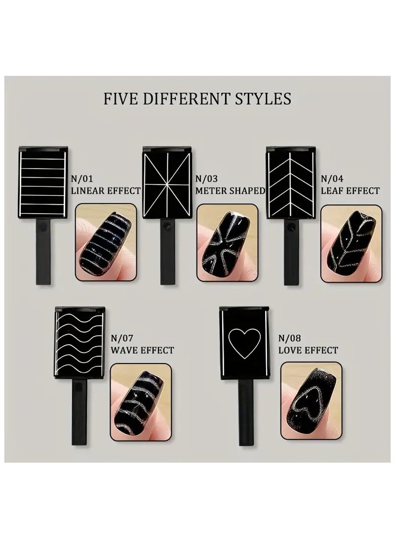 5-Piece Nail Magnet Set for Cat Eye Gel Polish, Professional Salon Quality Tools with Strong Magnetic Attraction, Heart & Wave Shaping Design Accessories Kit for Quick and Easy Nail Art. - Image 3