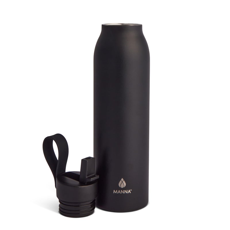 Manna Bonnie Modern Flip Insulated Stainless Steel Bottle with Straw Lid and Carrying Loop - 20 Oz - Onyx - Image 2