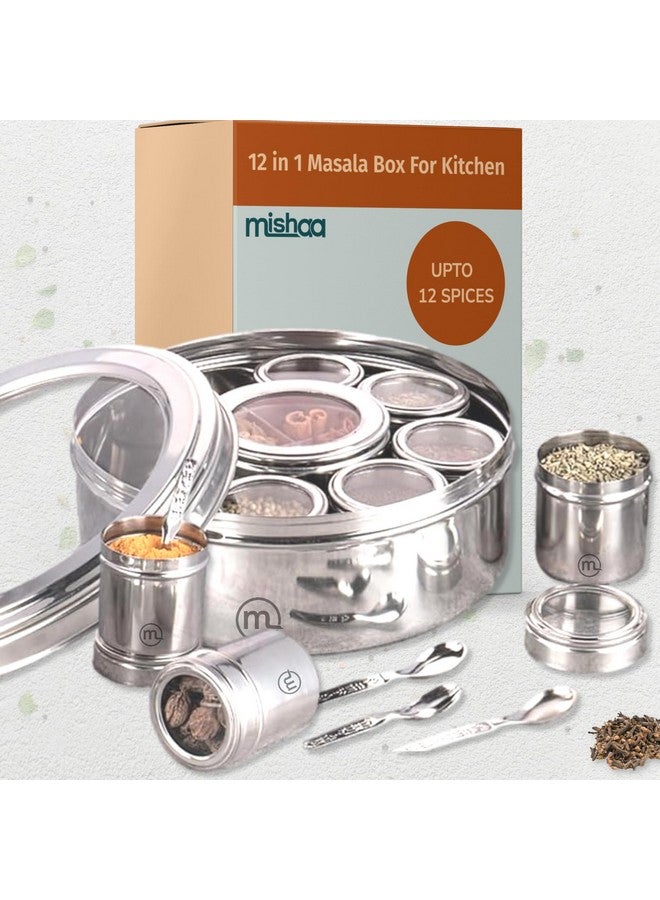 Mishaa 12 In 1 Stainless Steel Masala Box for Kitchen, Stylish Spice Box & Durable Spice Storage Solution, Masala Box with 12 Containers, Spice Container for Kitchen Organizer, Popula Dabba, Size-13 - Image 3