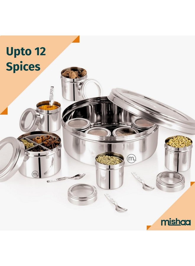 Mishaa 12 In 1 Stainless Steel Masala Box for Kitchen, Stylish Spice Box & Durable Spice Storage Solution, Masala Box with 12 Containers, Spice Container for Kitchen Organizer, Popula Dabba, Size-13 - Image 5