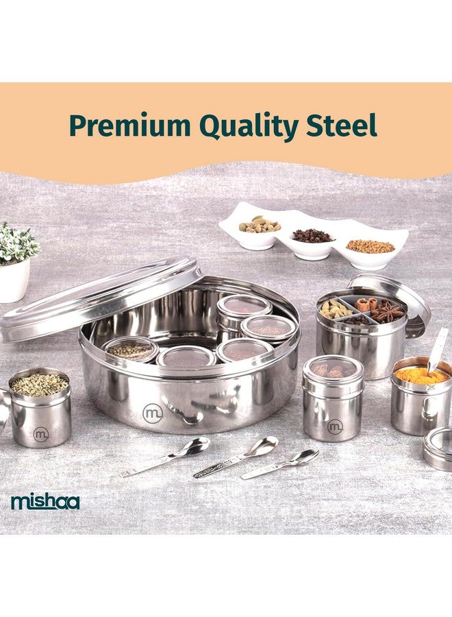 Mishaa 12 In 1 Stainless Steel Masala Box for Kitchen, Stylish Spice Box & Durable Spice Storage Solution, Masala Box with 12 Containers, Spice Container for Kitchen Organizer, Popula Dabba, Size-13 - Image 4