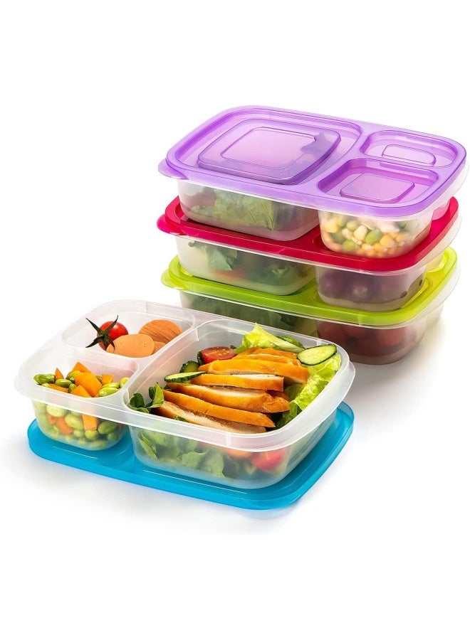 Premify 3 Pack Bento Lunch Box With 3 Compartments, Meal Prep Container, Bpa-Free Stackable Plastic Leakproof Food Storage Box, Microwave, Dishwasher & Freezer Safe - Image 1