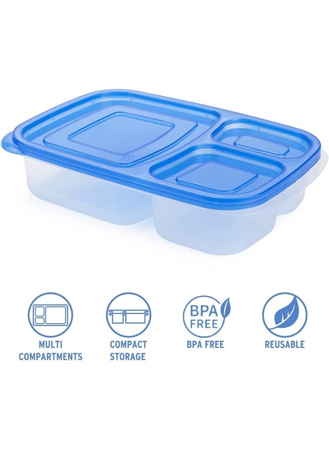 Premify 3 Pack Bento Lunch Box With 3 Compartments, Meal Prep Container, Bpa-Free Stackable Plastic Leakproof Food Storage Box, Microwave, Dishwasher & Freezer Safe - Image 2