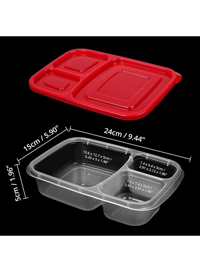 Premify 3 Pack Bento Lunch Box With 3 Compartments, Meal Prep Container, Bpa-Free Stackable Plastic Leakproof Food Storage Box, Microwave, Dishwasher & Freezer Safe - Image 3