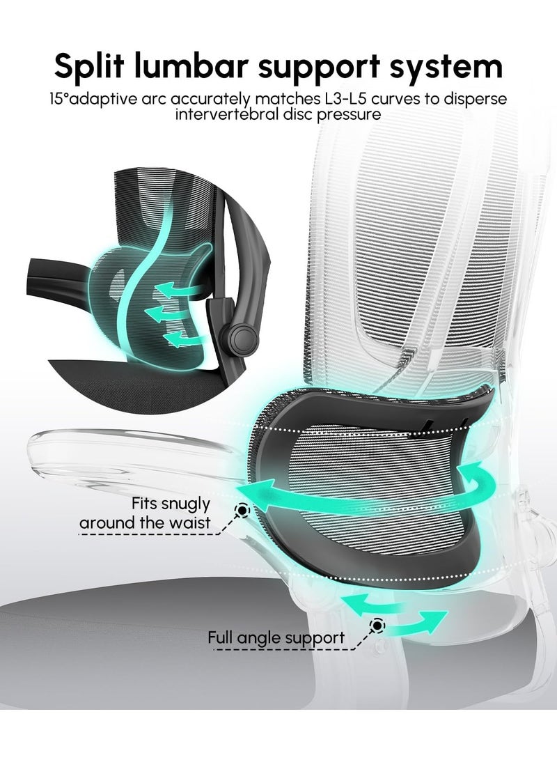 Generic Office Chair Ergonomic Office Chair with Flip-up Armrest & Headreat, Mesh Computer Chairs for Adult and Teens, Height Adjustable Home PC Work Chair with Lumbar Support, 350lbs, Black  - Image 5