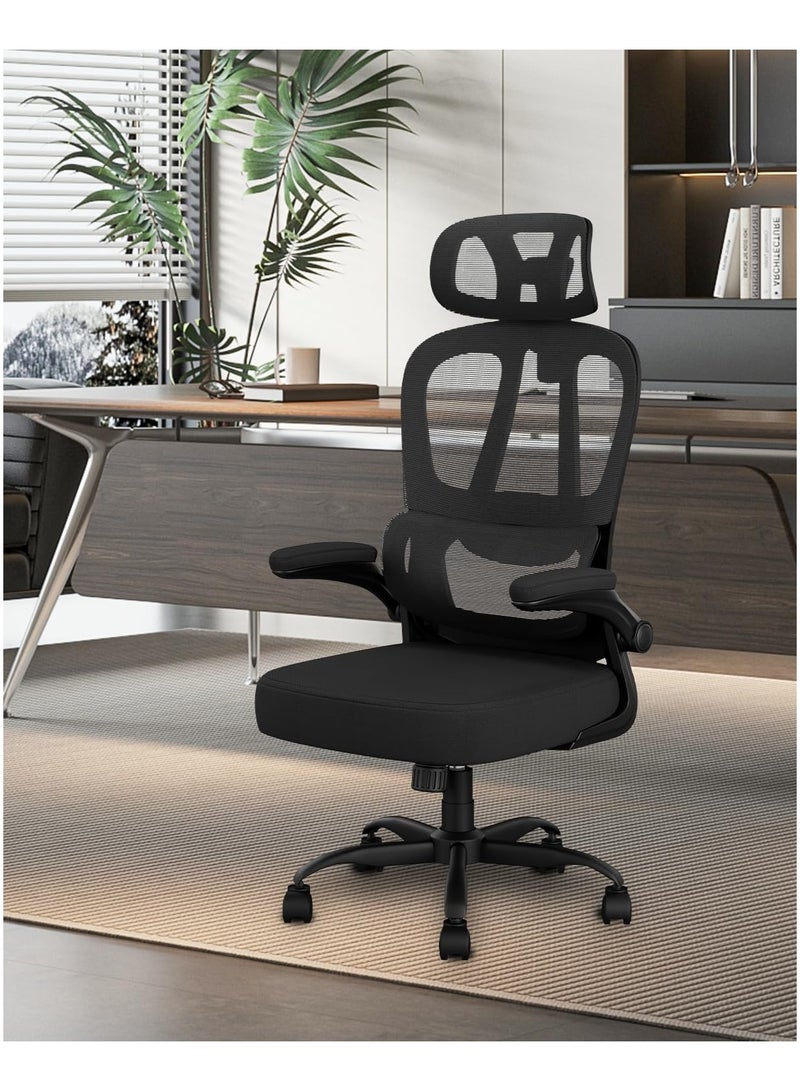 Generic Office Chair Ergonomic Office Chair with Flip-up Armrest & Headreat, Mesh Computer Chairs for Adult and Teens, Height Adjustable Home PC Work Chair with Lumbar Support, 350lbs, Black  - Image 3