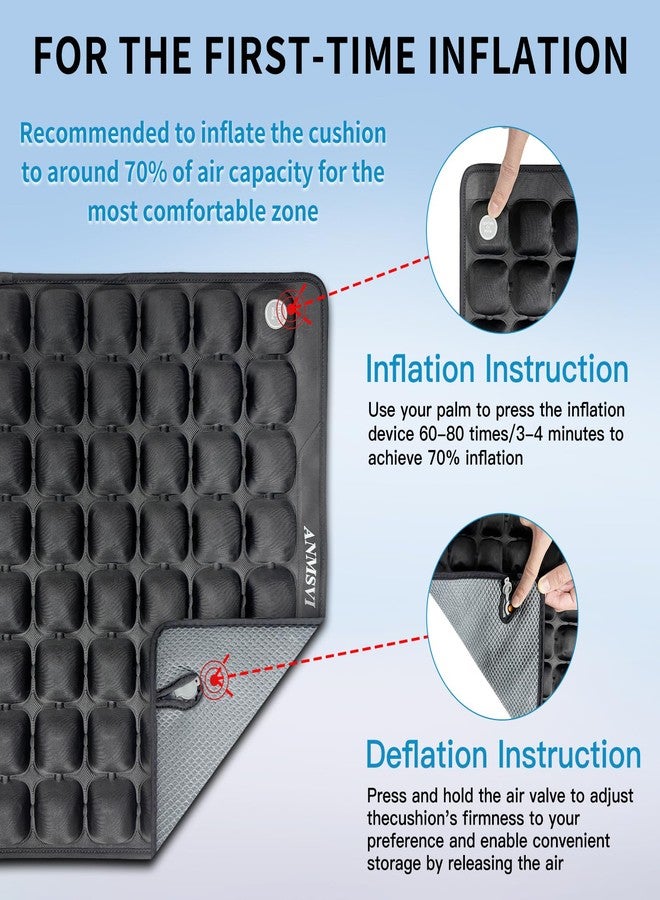 ANMSVI Air Inflatable Seat Cushion with Built-in Pump - Pressure Relief Wheelchair Cushion for Sciatica & Tailbone Pain - 441 lbs Capacity, Anti-Slip Pad for Car & Office Chair, 18x17 with Grey Cover - Image 3