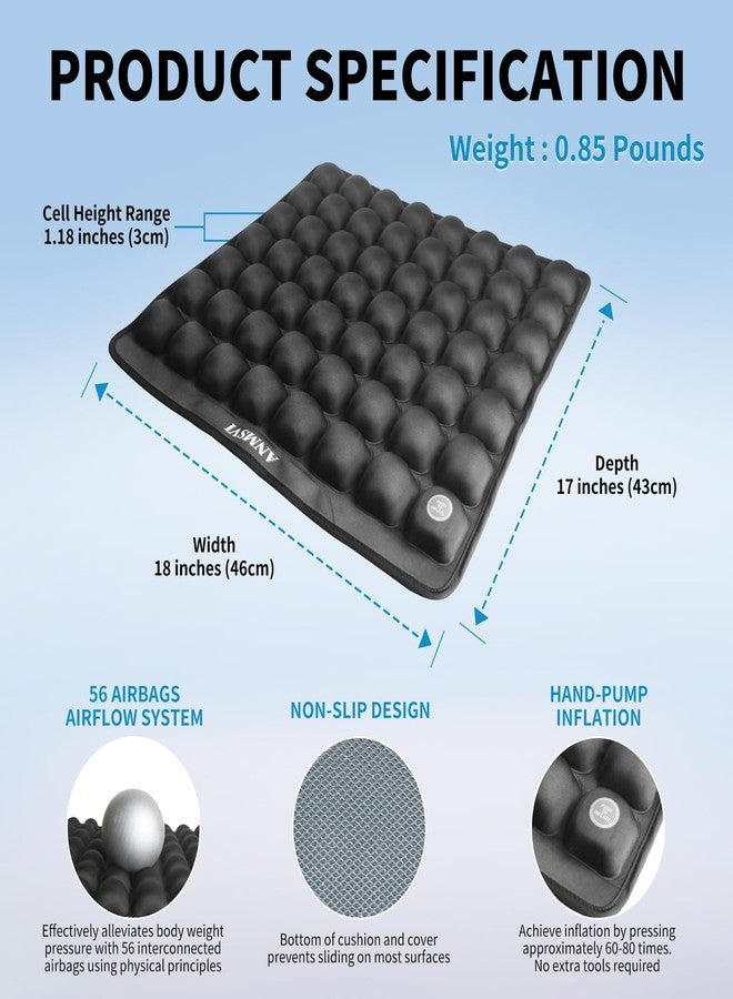 ANMSVI Air Inflatable Seat Cushion with Built-in Pump - Pressure Relief Wheelchair Cushion for Sciatica & Tailbone Pain - 441 lbs Capacity, Anti-Slip Pad for Car & Office Chair, 18x17 with Grey Cover - Image 2