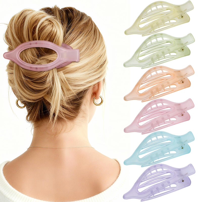 USDNICE Flat Hair Clips for Women - 6 PCS French Flat Claw Clips Medium Hair Clips for Girls Large Hair Claw Clips for Thick or Thin Hair Strong Hold No Slip Hair Accessories for women (Ice Cream) - Image 1