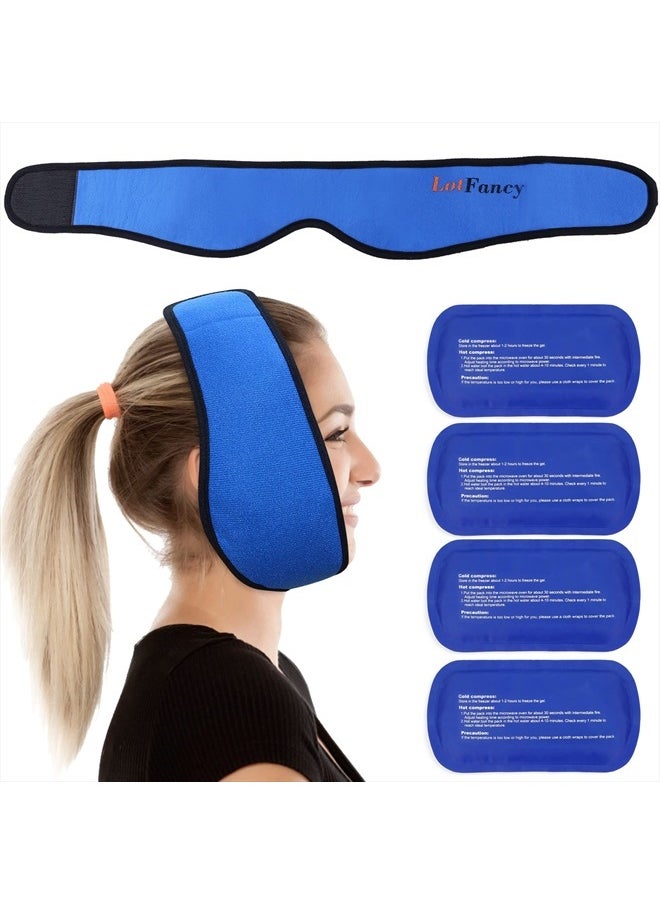 LotFancy Face Ice Pack Wrap for TMJ, Wisdom Teeth, with 4 Reusable Hot Cold Therapy Gel Packs, Pain Relief for Chin, Head, Oral and Facial Surgery, Dental Implants, Blue  - Image 1
