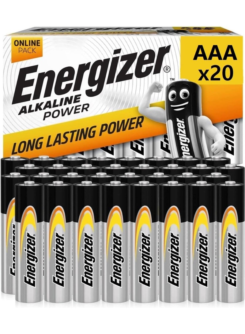 إنرجايزر بطاريات AAA من Energizer 20، طاقة قلوية تدوم طويلا، بكج من 20 بطارية - Image 1
