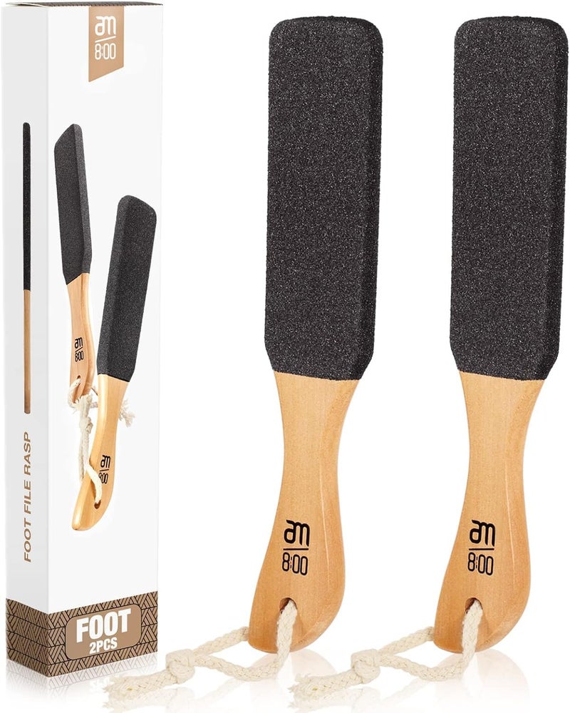 AM 8:00 Pumice Stone Foot File (2-Pack), Wooden Handle Foot Scrubber & Callus Remover for Dry, Rough Skin and Corns Pedicure - Image 1