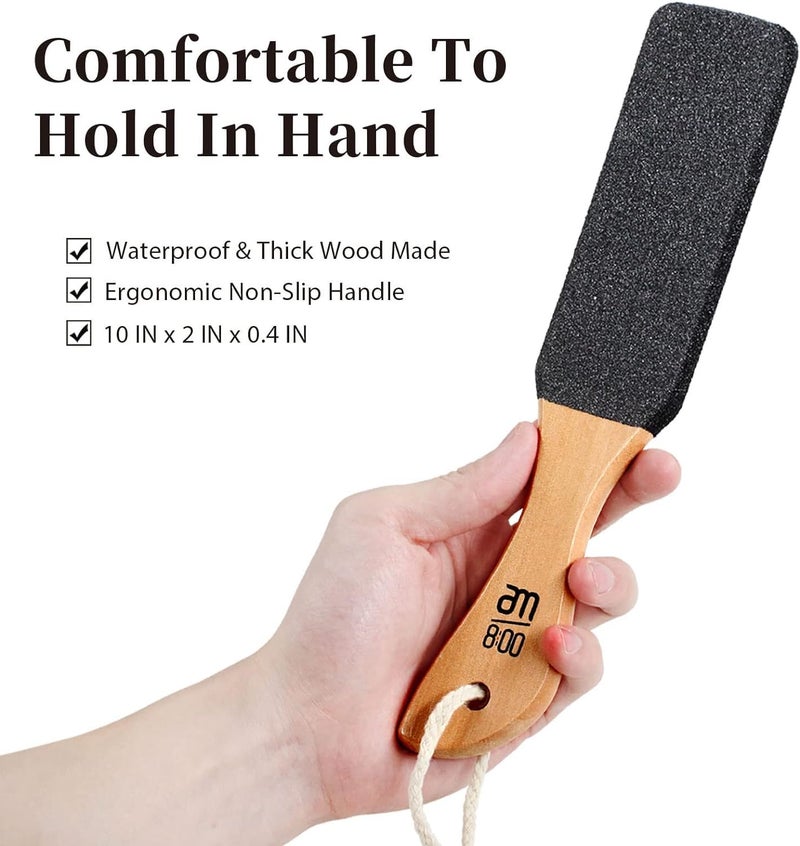 AM 8:00 Pumice Stone Foot File (2-Pack), Wooden Handle Foot Scrubber & Callus Remover for Dry, Rough Skin and Corns Pedicure - Image 3