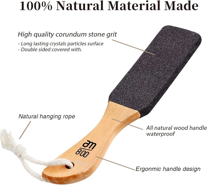 AM 8:00 Pumice Stone Foot File (2-Pack), Wooden Handle Foot Scrubber & Callus Remover for Dry, Rough Skin and Corns Pedicure - Image 2