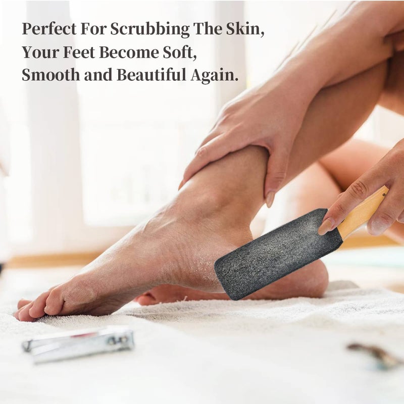 AM 8:00 Pumice Stone Foot File (2-Pack), Wooden Handle Foot Scrubber & Callus Remover for Dry, Rough Skin and Corns Pedicure - Image 4