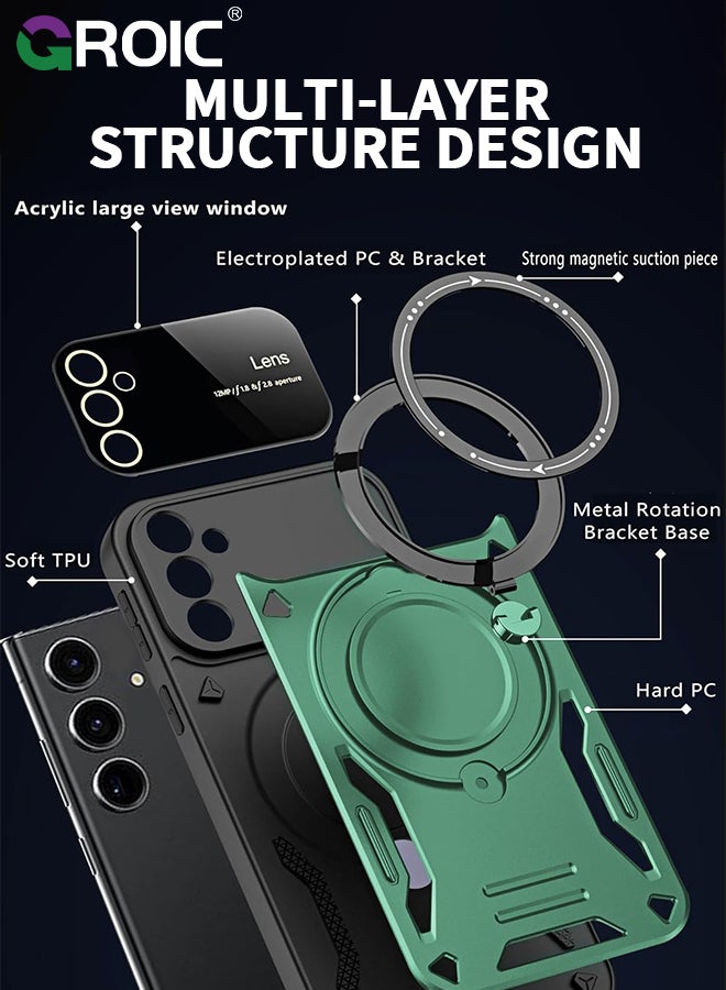 GROIC حافظة لهاتف سامسونج جالاكسي S24 بلس مع حامل حلقي مغناطيسي قابل للدوران 360 درجة، غطاء هاتف بتصميم نافذة كبيرة متوافق مع ماجسيف، غطاء هاتف مقاوم للصدمات من الدرجة العسكرية لهاتف S24 بلس 6.6 بوصة - Image 4