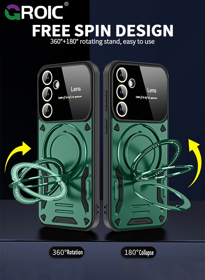 GROIC حافظة لهاتف سامسونج جالاكسي S24 بلس مع حامل حلقي مغناطيسي قابل للدوران 360 درجة، غطاء هاتف بتصميم نافذة كبيرة متوافق مع ماجسيف، غطاء هاتف مقاوم للصدمات من الدرجة العسكرية لهاتف S24 بلس 6.6 بوصة - Image 2