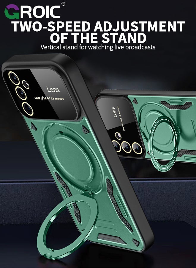 GROIC حافظة لهاتف سامسونج جالاكسي S24 بلس مع حامل حلقي مغناطيسي قابل للدوران 360 درجة، غطاء هاتف بتصميم نافذة كبيرة متوافق مع ماجسيف، غطاء هاتف مقاوم للصدمات من الدرجة العسكرية لهاتف S24 بلس 6.6 بوصة - Image 3