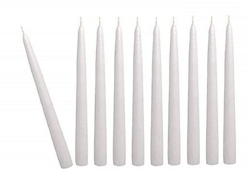 Kuber Selection Pack of 10 Pcs Premium Pure White Taper Candles 10 Inch, White Household Candle (10 Inch) (Pack of 10 Pcs) - Image 1