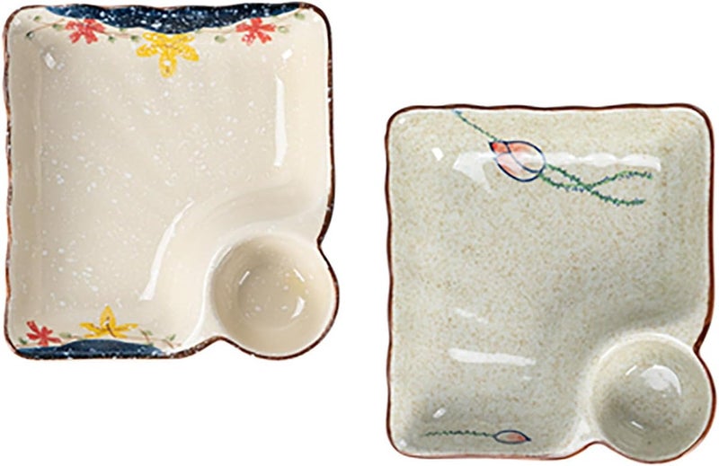 FYUEROPA Ceramic Dumpling Plate with Dipping Saucer Sushi Dish Serving Plate Chips and Snack Plate 75 Inch  Set of 2 Blue - Image 1