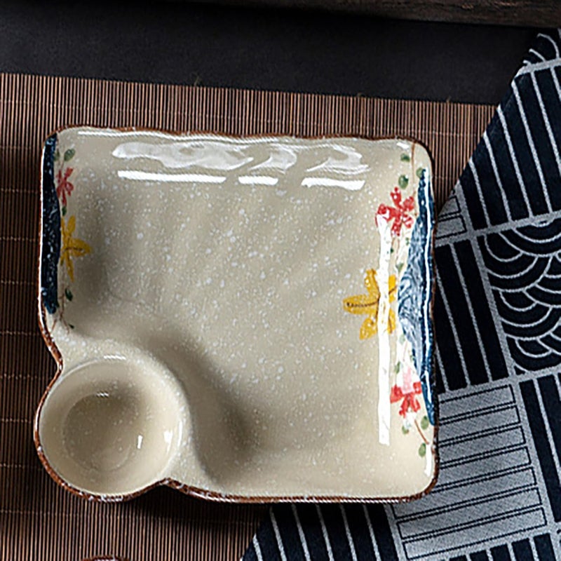 FYUEROPA Ceramic Dumpling Plate with Dipping Saucer Sushi Dish Serving Plate Chips and Snack Plate 75 Inch  Set of 2 Blue - Image 4