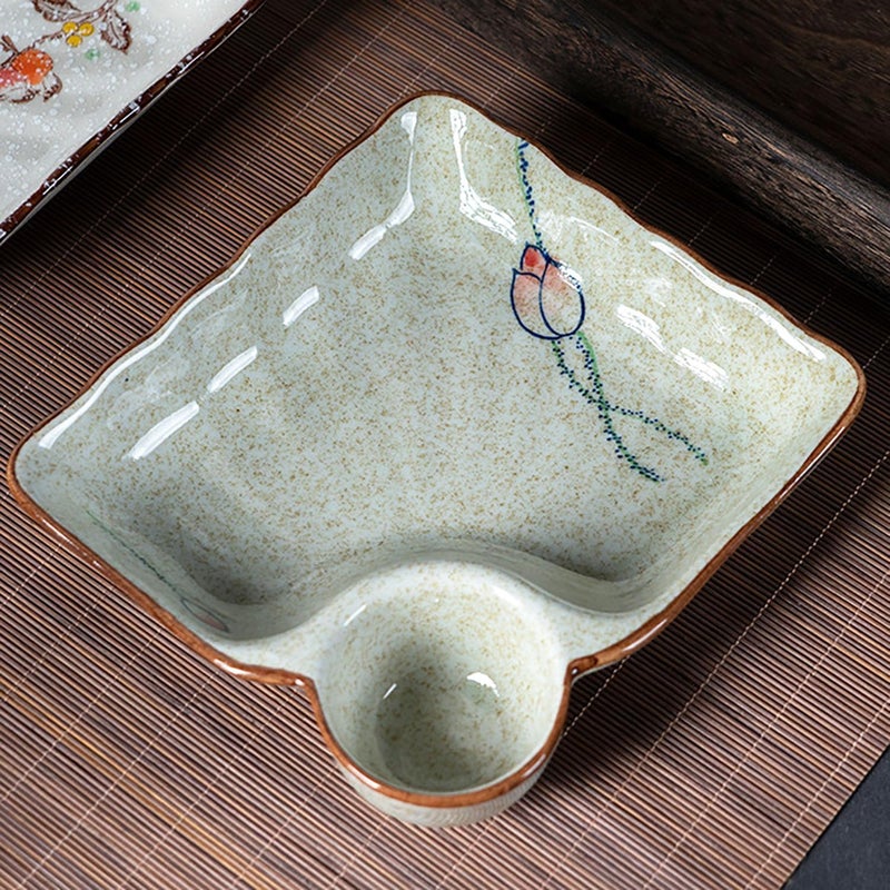 FYUEROPA Ceramic Dumpling Plate with Dipping Saucer Sushi Dish Serving Plate Chips and Snack Plate 75 Inch  Set of 2 Blue - Image 3