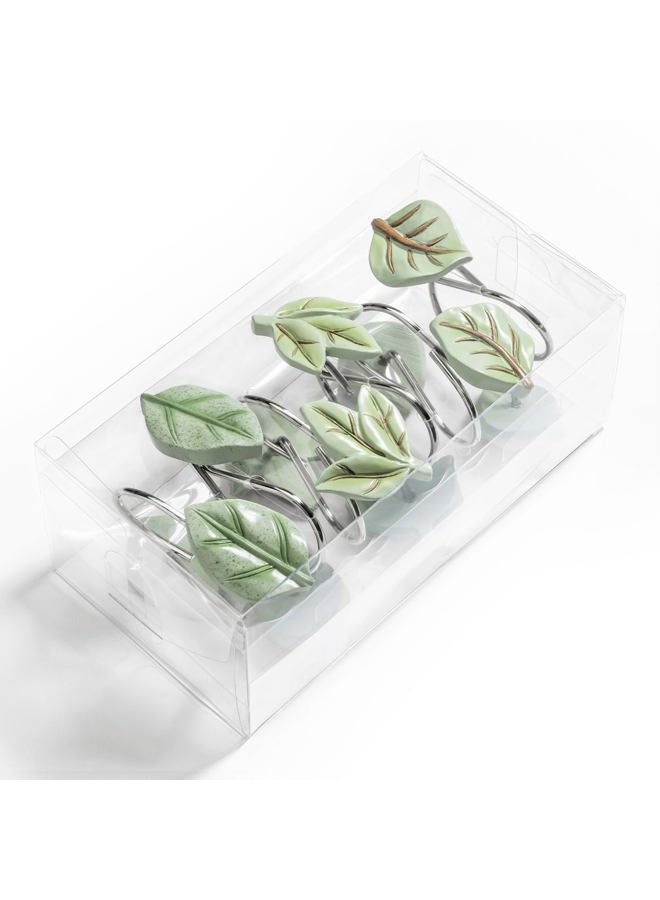 Gibelle 12PCS Leaves Shower Curtain Hooks, Green Plant Leaf Decorative Shower Curtain Hooks Metal Rustproof Cute Eucalyptus Shower Curtain Rings Bathroom Decoration Accessories - Image 5
