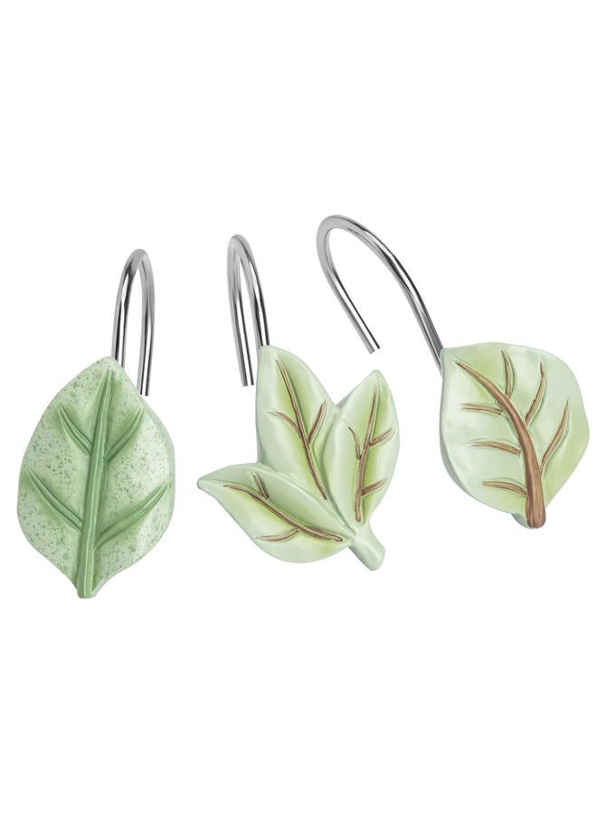 Gibelle 12PCS Leaves Shower Curtain Hooks, Green Plant Leaf Decorative Shower Curtain Hooks Metal Rustproof Cute Eucalyptus Shower Curtain Rings Bathroom Decoration Accessories - Image 1