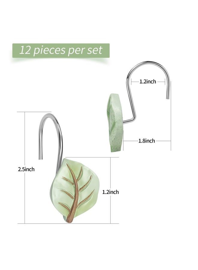 Gibelle 12PCS Leaves Shower Curtain Hooks, Green Plant Leaf Decorative Shower Curtain Hooks Metal Rustproof Cute Eucalyptus Shower Curtain Rings Bathroom Decoration Accessories - Image 4