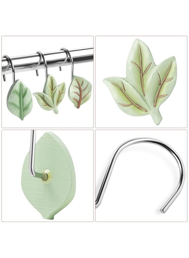 Gibelle 12PCS Leaves Shower Curtain Hooks, Green Plant Leaf Decorative Shower Curtain Hooks Metal Rustproof Cute Eucalyptus Shower Curtain Rings Bathroom Decoration Accessories - Image 3