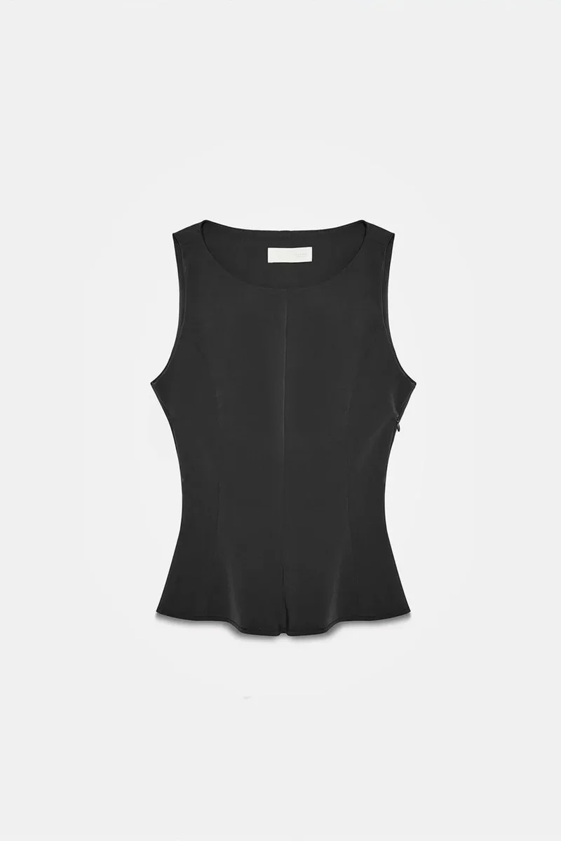 Dilvin Black DILVIN Fitted Sleeveless Crepe Peplum Blouse for Women | Best Price UAE