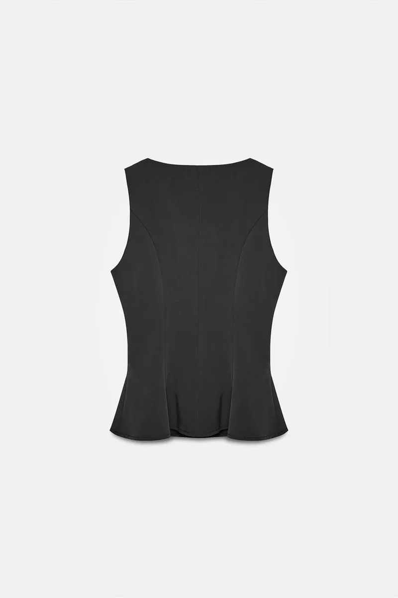 Dilvin Black DILVIN Fitted Sleeveless Crepe Peplum Blouse for Women | Best Price UAE