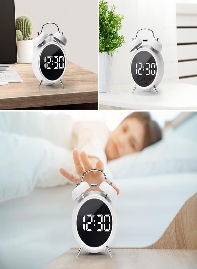 LEVGRY ساعة منبه LEVGRY، ساعة منبه رقمية بشاشة LED كبيرة، صامتة، دائرية، صغيرة، تناظرية، عصرية، ساعة رقمية مع عرض التاريخ ودرجة الحرارة، اتصال شبكة USB (أبيض) - Image 4