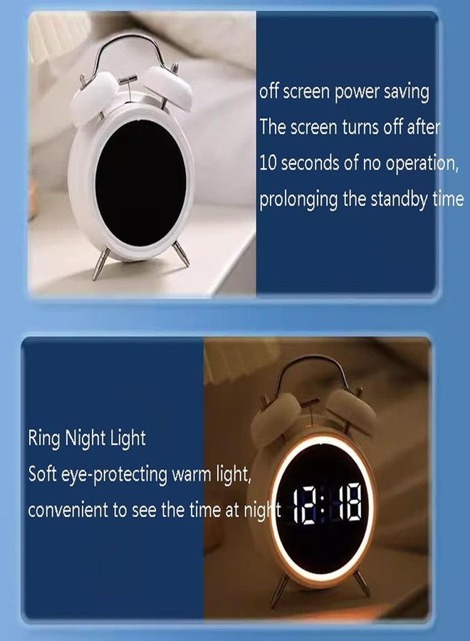LEVGRY ساعة منبه LEVGRY، ساعة منبه رقمية بشاشة LED كبيرة، صامتة، دائرية، صغيرة، تناظرية، عصرية، ساعة رقمية مع عرض التاريخ ودرجة الحرارة، اتصال شبكة USB (أبيض) - Image 3