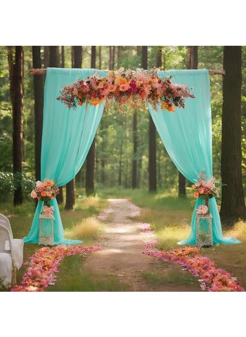 DUOBAO DUOBAO Chiffon Wedding Arch Backdrop  2 Panels 29x96 Inch Lightweight Voile Fabric with Drapes Mint Green Aisle Altar Decor for Outdoor Ceremony Photography Studio Background 