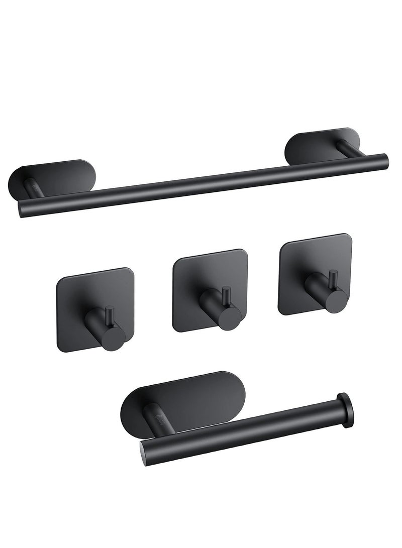 Towel Rail Set, 304 Stainless Steel Self Adhesive Bathroom Hardware Kit, Bathroom Accessories Kit,Wall Mounted Towel Holder Toilet Paper Holder & 3 Towel Hook,No Drilling (Black) - Image 1
