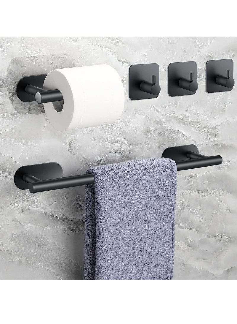 Towel Rail Set, 304 Stainless Steel Self Adhesive Bathroom Hardware Kit, Bathroom Accessories Kit,Wall Mounted Towel Holder Toilet Paper Holder & 3 Towel Hook,No Drilling (Black) - Image 2