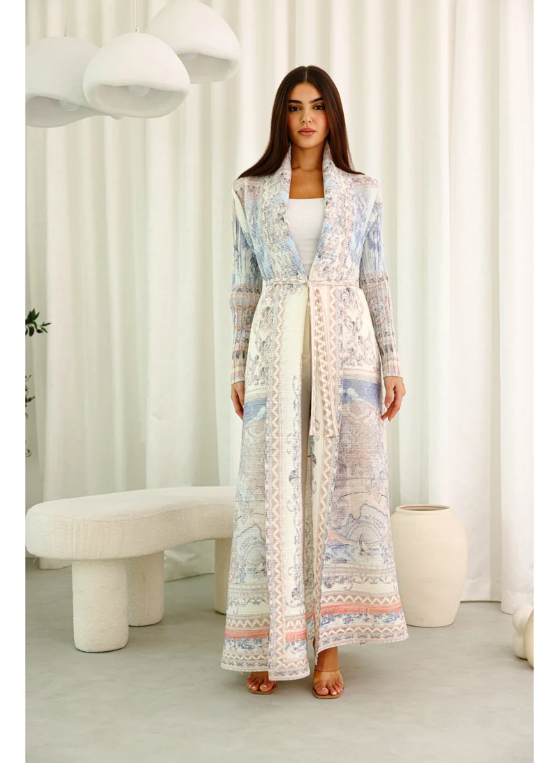 Belted Open Colorful Printed Freesize Abaya