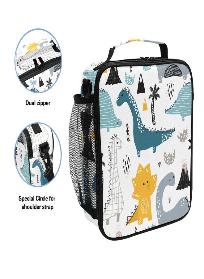 ZOEO Boys Dinosaur Lunch Box Cute White Dino Insulated Lunch Bag Prep Kids Cooler Blue Tote Freezable Shoulder Strap Waterproof Picnic Meal for School Office - Image 3