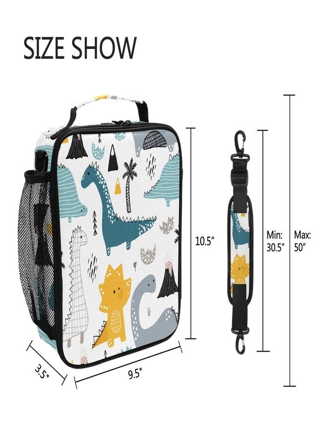 ZOEO Boys Dinosaur Lunch Box Cute White Dino Insulated Lunch Bag Prep Kids Cooler Blue Tote Freezable Shoulder Strap Waterproof Picnic Meal for School Office - Image 5