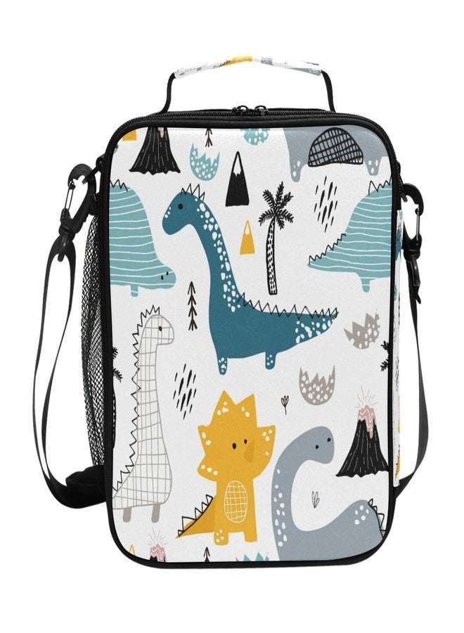 ZOEO Boys Dinosaur Lunch Box Cute White Dino Insulated Lunch Bag Prep Kids Cooler Blue Tote Freezable Shoulder Strap Waterproof Picnic Meal for School Office - Image 1