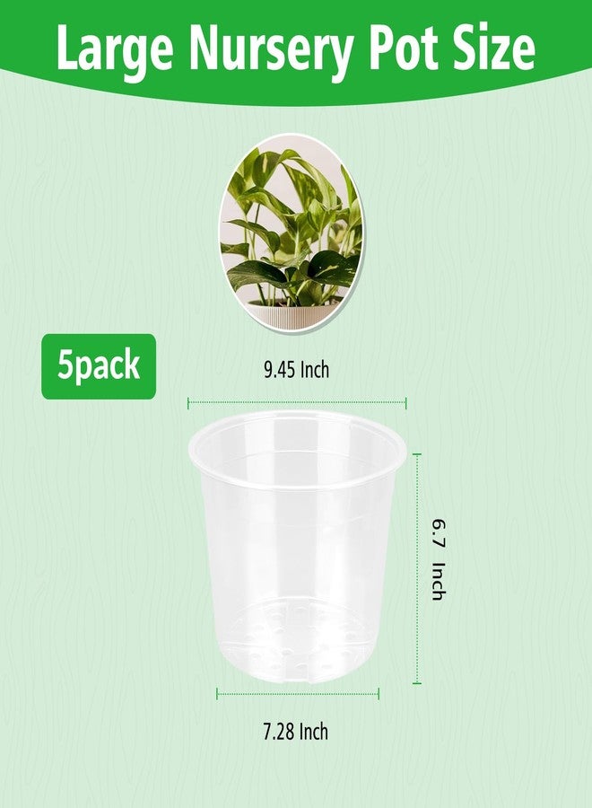 DUNPUTE 10 Inch Large Clear Nursery Pots with Drainage, 5 Pack Plastic Pots for Plants, Ideal Seedling Pots and Plant Pots for Vegetables, Orchids, Aloe, Indoor Outdoor Use (10 inch-5 Pack) - Image 2
