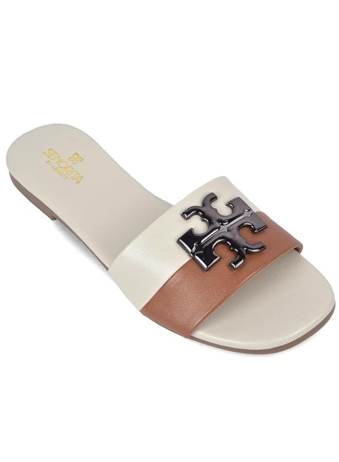 Liberty Senorita STY-172E Women's Flat Slippers  Cream – Stylish Fashion Sandals for Women – Cushioned Comfort Insole – Lightweight Slip On Casual Footwear – Daily Wear Office Party Summer Use - Image 1