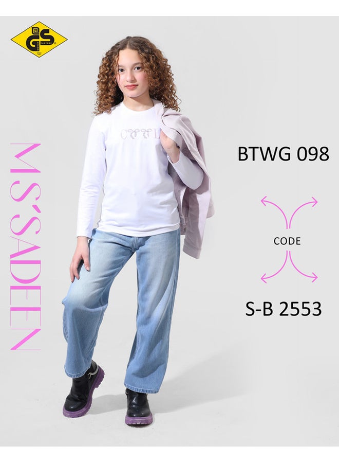 قميص جاباردين خريفي للبنات مع تيشيرت قطني بأكمام طويلة