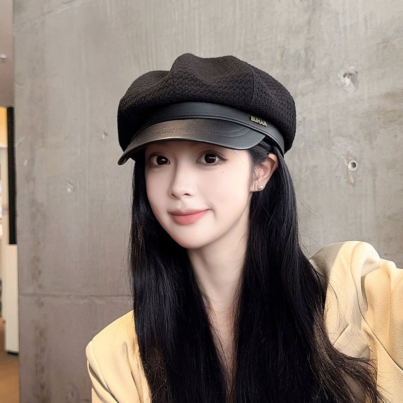 Winter Baseball Cap Women Pearl Rhinestone Mohair Sequin Slim Hat - Image 2